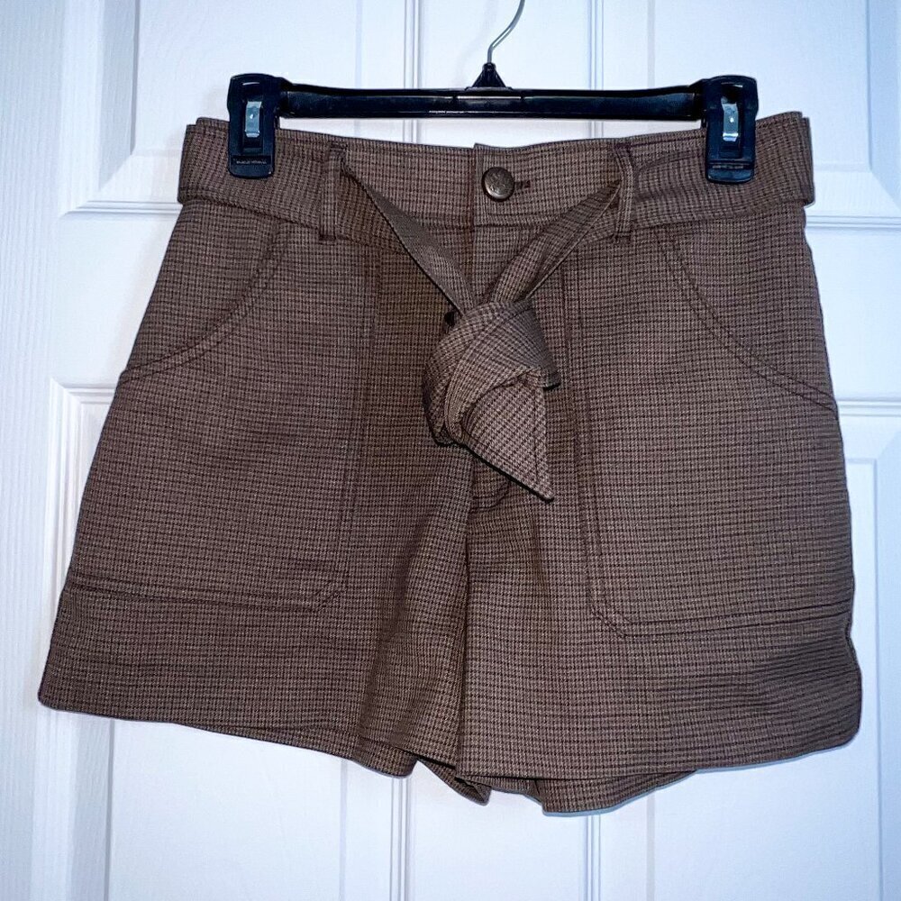 Zara Houndstooth Plaid Shorts Brown Size S